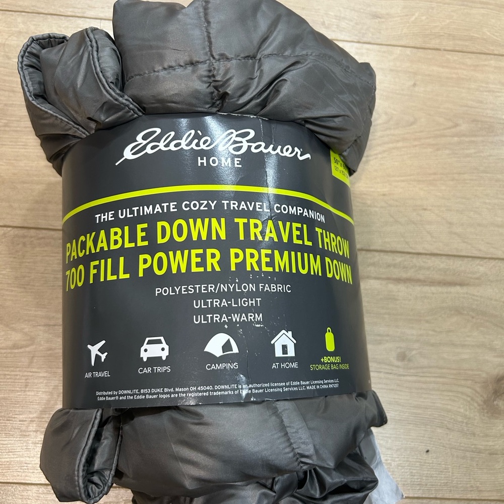 Eddie Bauer Gray Packable Down Travel Throw